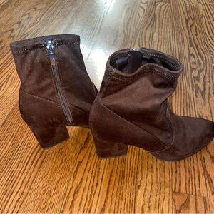 Marc Fisher LEAVE Brown Faux Suede Ankle Boots Vegan 7.5